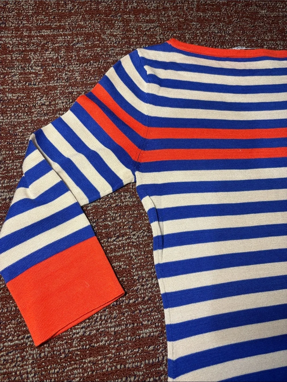 Trina Turk tunic sweater nautical strip boat neck preppy knit top 3/4 sleeve
